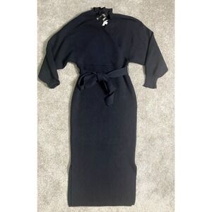 ee:some Womens Sweater Dress V Neck Long Sleeve Belted Black Size M